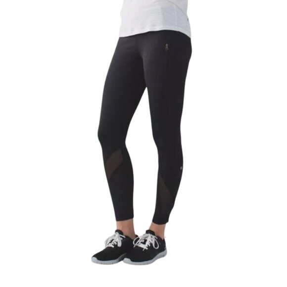 Lululemon Inspire Tight II Leggings Black Zippers Front Mesh Detail SZ: 6 - Picture 1 of 11